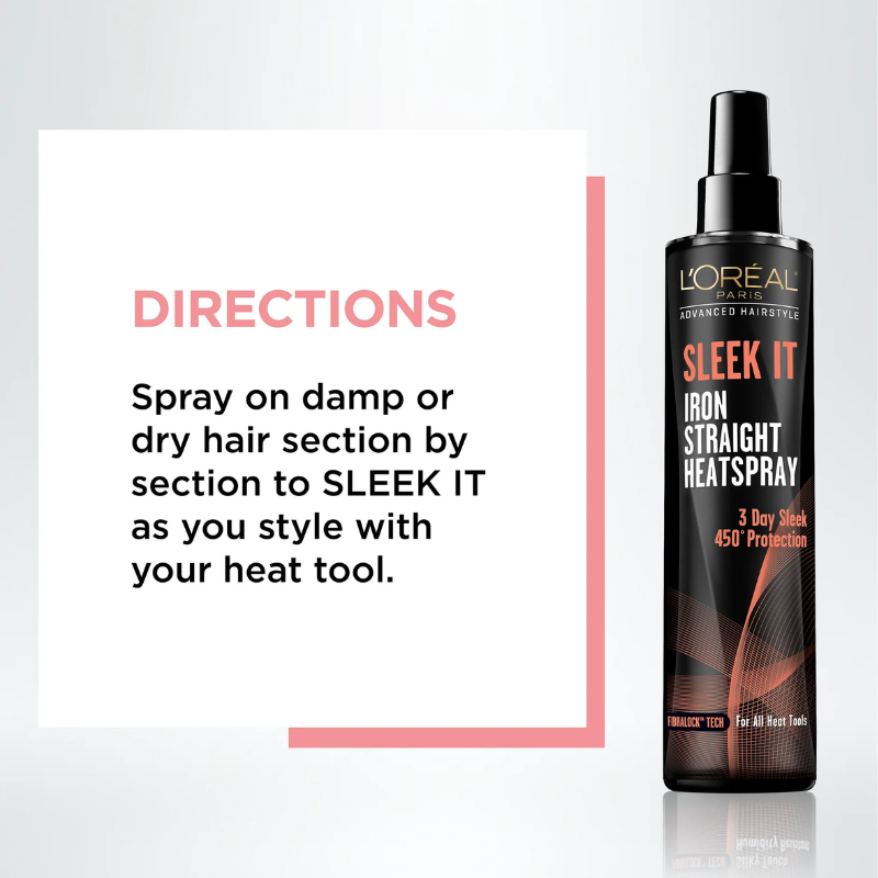 L'Oreal Paris Advanced Hairstyle SLEEK IT Iron Straight Heat Spray, Anti-Frizz, 5.7 fl oz