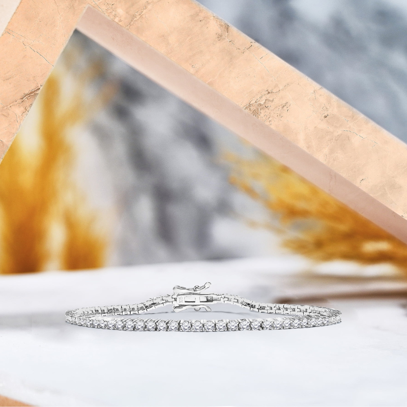 JeenMata 5.5 Carat Round Cut April - Cubic Zirconia - Birthstone Tennis Bracelet Eternity Design - White Gold Plating, Female, Adult